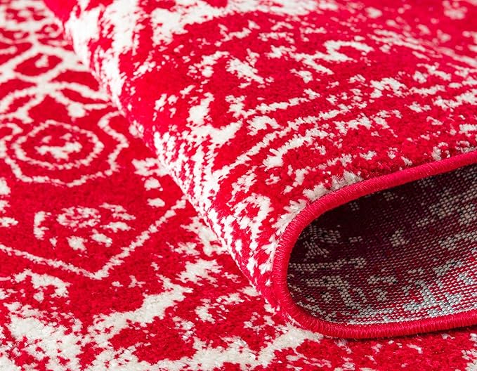 Rugs.com Arlington Collection Rug – 8 Ft Round Red Medium-Pile Rug Perfect for Kitchens, Dining Rooms
