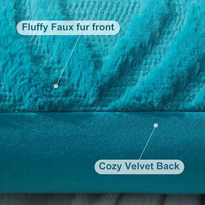 decorUhome Spring Euro Sham Throw Pillow Covers 26x26 Inch Set of 2, Soft Plush Faux Wool Teal Solid Couch Pillow Covers, Accent Farmhouse Neutral Square Pillow Cases for Sofa Bed Living Room
