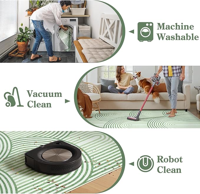 Moynesa Machine Washable 6x9 Area Rugs for Living Room, Ultra-Thin Soft Boho Abstract Bedroom Rug Non Slip, Mid Century Modern Green Large Indoor Carpet for Office Classroom Playroom