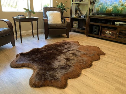 LAMBZY Faux Sheepskin Super Soft Hypoallergenic Silky Shag Rug for Living Room, Kids Room, Sofa (Quarto 4 Pelts 4'x6', Brown)