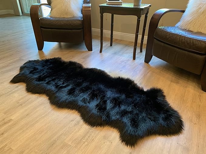 LAMBZY Faux Sheepskin Super Soft Hypoallergenic Silky Shag Rug for Living Room, Kids Room, Sofa (Double 2'x6', Black)