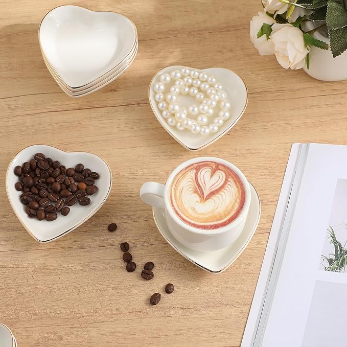 Shappy 6 Pcs White Ceramic Jewelry Tray 4.5 in Ring Holder Trinket Dish for Christmas Friendship Wedding Birthday Gifts(Heart)