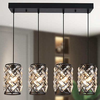 Pendant Lights for Kitchen Island, 25.59 Inch Modern Farmhouse Pendant Lighting Fixtures with K9 Crystals, 36W Dining Room Light for Above Table, Bar, Entryway (Bulbs Not Included)