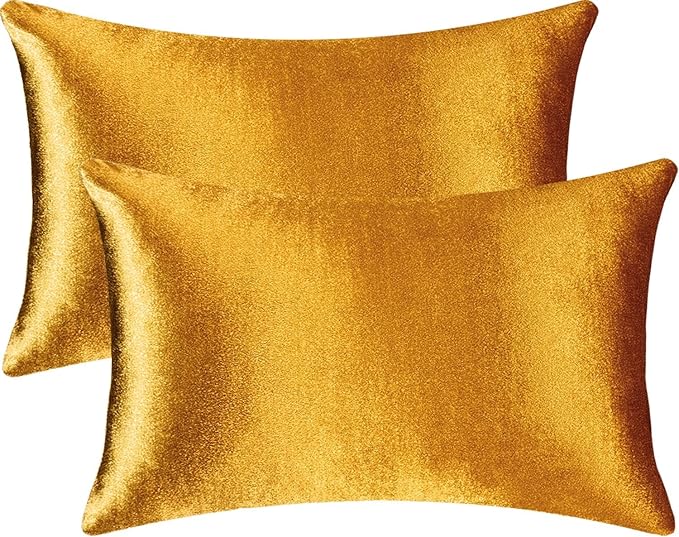 2 Pack 12x20 Pillow Cover Velvet Pillow Covers, Square Throw Pillow Covers for Living Room Decorations Throw Pillow Case, Throw Pillow Cover Cushion Cover for Home Sofa Bedroom Car, Dark Gold