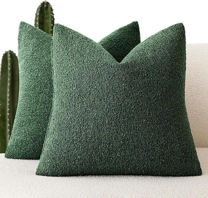 Foindtower Set of 2, Decorative Textured Boucle Throw Pillow Covers Accent Solid Pillow Cases Neutral Cozy Couch Cushion Case for Chair Sofa Bedroom Living Room Home Decor 24x24 Inch Pine Green