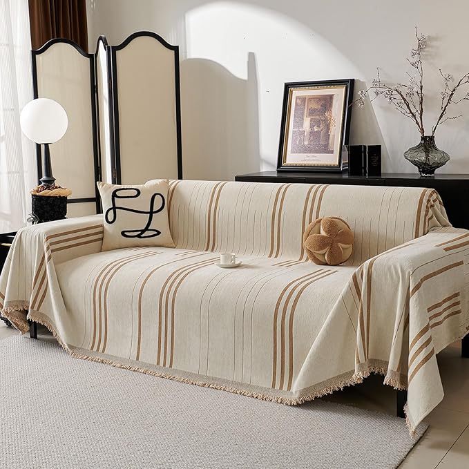 Boho Non Slip Covers Sofa Covers for 3 Cushion Chenille Dog Pet Couch Protector Washable L Shaped Sofa Cover ﻿ (Shallow Coffee, 71"*150")