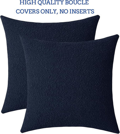 Jeneoo Navy Decorative Square Thick Throw Pillow Covers Fine Textured Boucle Dark Blue Couch Cushion Cases for Sofa Decor, Set of 2, 18 x 18 Inch