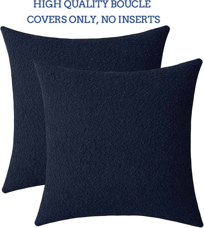 Jeneoo Dark Blue Decorative Square Thick Throw Pillow Covers Fine Textured Boucle Navy Couch Cushion Case for Livingroom Sofa Decor, Set of 2, 20 x 20 Inch