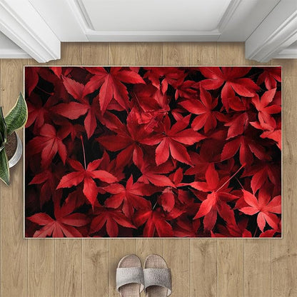 Maple Leaves Living Room Rugs, Red Leaves Area Rugs 5x7 Rug Canada Maple Leaf Non-Slip Washable Rugs Stain Resistant Rug Low-Pile Throw Rug for Bedroom Dining Room Office