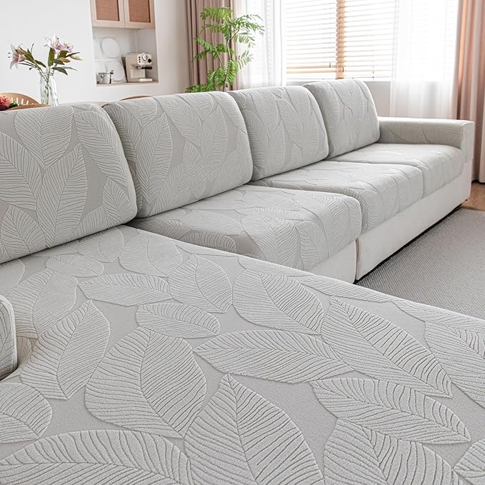 Couch Covers for Sectional Sofa, Washable Stretch Soft Sofa Cushion Covers L Shape Sofa Slipcovers Anti Slip Furniture Decor Protector for Pets (3 Seaters Covers,Light Gray)