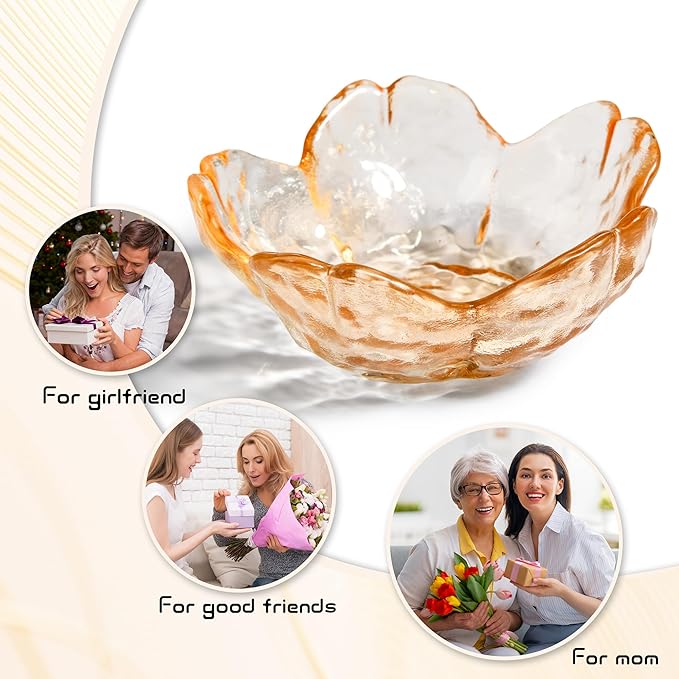 Cherry Blossom Glass Ring Holder Dish, Decorative Jewelry Trinket Rings Earrings Keys Storage Organizer Tray(Champagne)