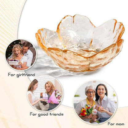 Cherry Blossom Glass Ring Holder Dish, Decorative Jewelry Trinket Rings Earrings Keys Storage Organizer Tray(Champagne)