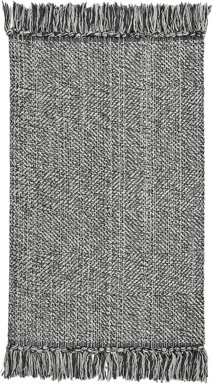 Collive Washable Area Rug 3' x 5', Modern Woven Kitchen Rugs, Grey/Cream Braided Cotton Rug Indoor Door Mat Throw Carpet for Entryway Living Room Nursery Mudroom Laundry Room