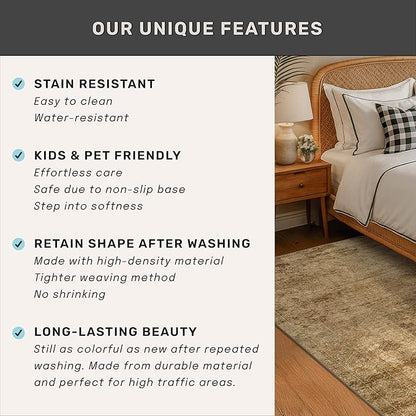 Brown and Gold Rugs for Living Room 5x7 Rug - Abstract Grey Office Rug for Fireplace, Home Office, Bedroom, Washable Non Slip Soft, Medallion Indoor Décor