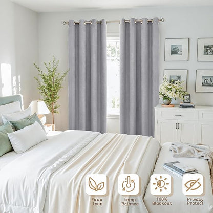 BGment Dark Grey Blackout Curtains for Boy Bedroom- 63 Inch Long Linen Textured Thermal Insulated Total Sun Blocking Window Drapes for Kids Room Nursery, 2 Panels, 52 x 63 Inch