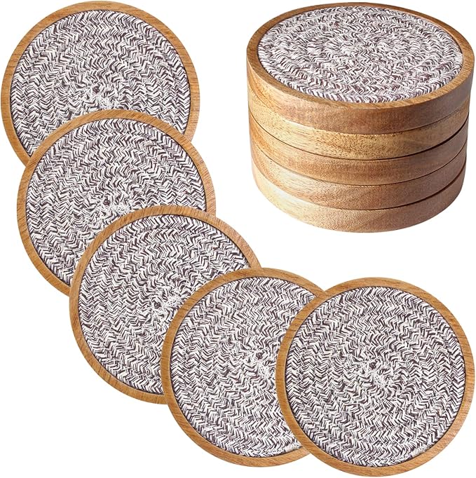 5 Pack Absorbent Coasters for Drinks, 4.3 Inches Cork for Coffee Tables, Wooden Drink Protection, Cute for Kitchen, Farmhouse, and Office (Dark Brown Series)