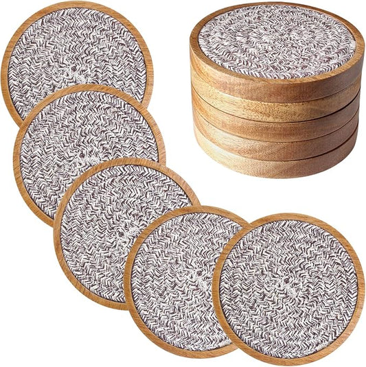 5 Pack Absorbent Coasters for Drinks, 4.3 Inches Cork for Coffee Tables, Wooden Drink Protection, Cute for Kitchen, Farmhouse, and Office (Dark Brown Series)