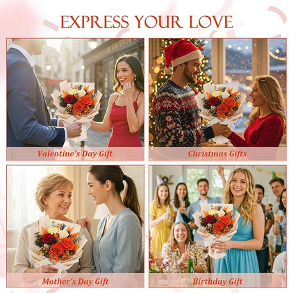Flowers for Delivery Prime Real Preserved Flowers Bouquet That Last 3-5 Years Forever Roses Flowers Bouquets Gifts for Mom Anniversary Thanksgiving Birthday Women Grandma Wife Friends Gift (Orange)