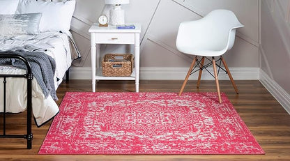 Rugs.com Arlington Collection Rug – 8 Ft Square Pink Medium-Pile Rug Perfect for Living Rooms, Kitchens, Entryways