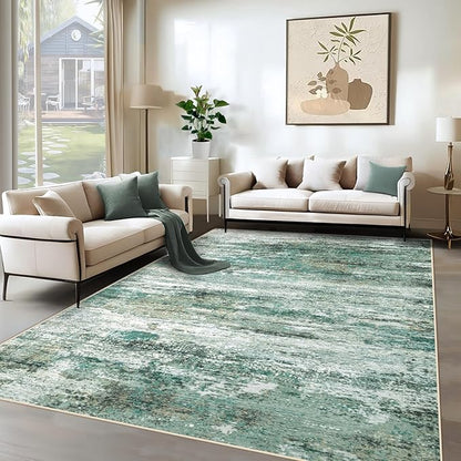 6x9 Area Rugs for Living Room, Washable Modern Abstract Large Area Rug Neutral Soft Non Slip Kids Rug Stain Resistant Indoor Carpet for Bedroom Nursery Dining Room Playroom Home Office(Green, 6'x9')