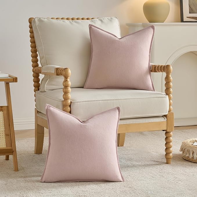FUTEI Pink Chenille Throw Pillow Covers 22x22 Inch Set of 2,Edges Double-Stitched Cushion Cases,Modern Home Decor for Couch Living Room
