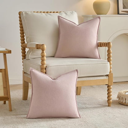 FUTEI Pink Chenille Throw Pillow Covers 24x24 Inch Set of 2,Edges Double-Stitched European Cushion Cases,Modern Home Decor for Couch Living Room