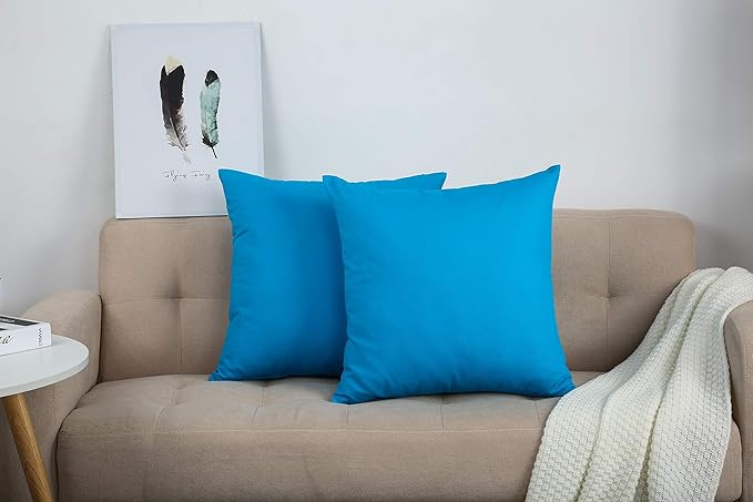 TangDepot Handmade Decorative Solid 100% Cotton Canvas Throw Pillow Covers/Pillow Shams, (12"x12", Pacific Blue)