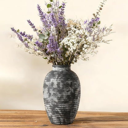 Farmhouse Rustic Ceramic Vase, 10.6 inch Gray-White Textured Modern Weathered Pottery Terracotta Vintage Vases for Home Decor Enterway Coffee Table Mantel Shelf Decorative (Tall - B)