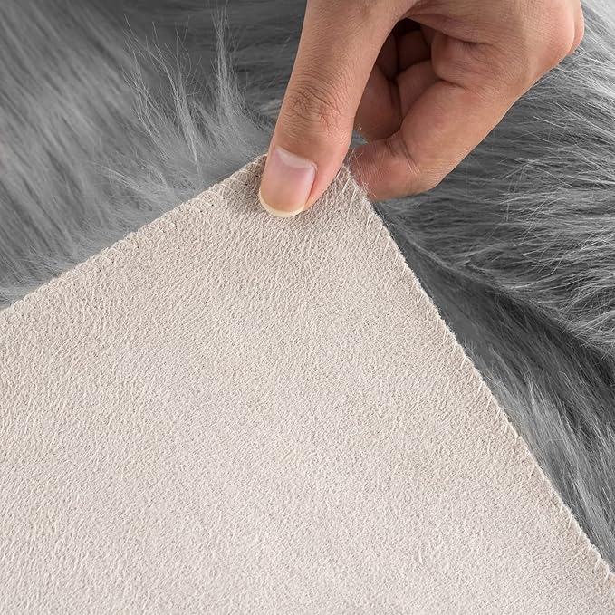 Ciicool Ultra Soft Faux Sheepskin Fur Rug Fluffy Rug for Bedroom Fuzzy Carpet for Living Room Kid's Room Nursery Decor, Grey 2 x 6 Feet