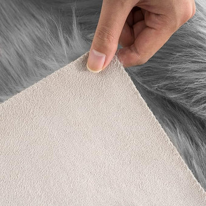 Ciicool Ultra Soft Faux Sheepskin Fur Rug Fluffy Rug for Bedroom Fuzzy Carpet for Living Room Kid's Room Nursery Decor, Grey 2 x 6 Feet