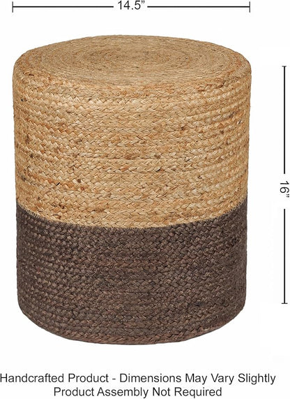 REDEARTH · Cylindrical Pouf Foot Stool Ottoman - Jute Braided Pouffe Poof Accent Sitting Footrest for The Living Room, Bedroom, Nursery, Patio, Lounge - Set of 2 (14.5”X14.5”x16”; Natural Acorn)