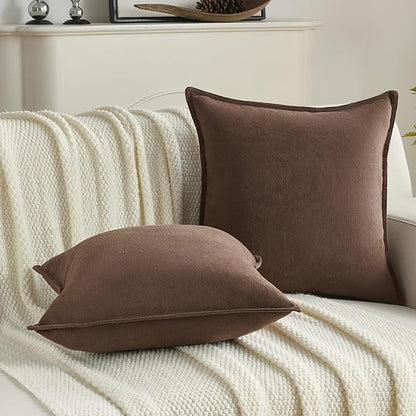 FUTEI Brown Chenille Throw Pillow Covers 16x16 Inch Set of 2,Edges Double-Stitched Cushion Cases,Modern Home Decor for Couch Living Room