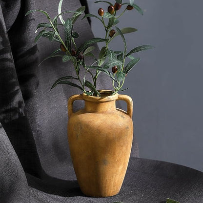 Rustic Vase, Ceramic Flower Vase for Centerpieces, 8.85 inch Large Decorative Terracotta Vintage Vases, Farmhouse Rustic Vases for Home Decor, Living Room, Table, Neutral