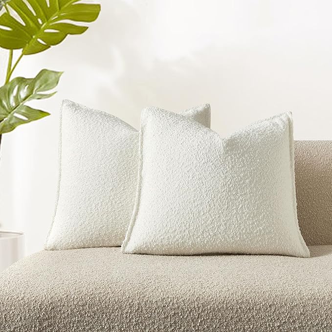 JUSPURBET White Decorative Pillow Covers 22x22 Set of 2 Throw Pillow Covers for Couch Sofa Bed Cozy Boucle Textured Cushion Covers Cases with Hidden Zipper for Living Room Home Decor
