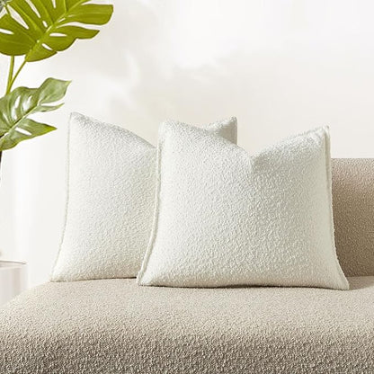 JUSPURBET White Decorative Pillow Covers 22x22 Set of 2 Throw Pillow Covers for Couch Sofa Bed Cozy Boucle Textured Cushion Covers Cases with Hidden Zipper for Living Room Home Decor