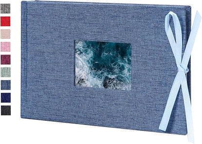 Vienrose Photo Album 4x6 50 Pockets Linen Frame Cover with Memo Areas Photobook Mini Slip-in Picture Book for Wedding Baby Vacation, Lightblue