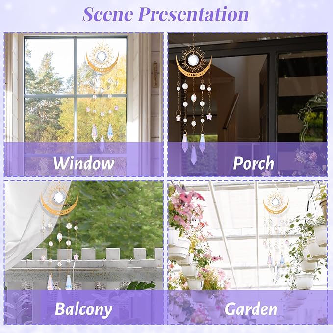 Crystal Suncatcher for Windows Hanging, Prism Rainbow Maker with Chain, Sun and Moon Catchers Indoor Outdoor Home Garden Decor, Gift for Christmas Mother’s Day Valentine’s