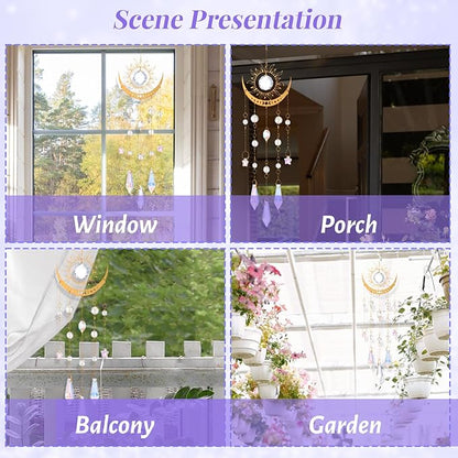 Crystal Suncatcher for Windows Hanging, Prism Rainbow Maker with Chain, Sun and Moon Catchers Indoor Outdoor Home Garden Decor, Gift for Christmas Mother’s Day Valentine’s