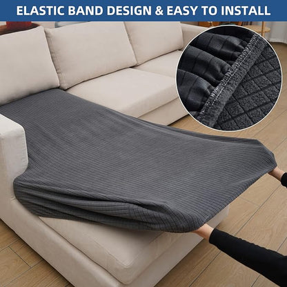 Eismodra Sectional Couch Covers Chaise Cushion Cover for Sofa L Shape Chaise Lounge Magic Stretch 3 Cushion Couch Slipcover for Dogs L Shaped Replacement Protector,Dark Gray X-Large(Only 1 Piece)