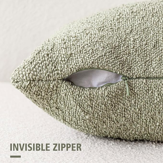 Foindtower Decorative Textured Boucle Throw Pillow Covers Accent Solid Pillow Cases Neutral Soft Cozy Couch Cushion Case for Chair Sofa Bedroom Living Room Home Decor 22x22 Inch,1PC,Dirty Sage Green