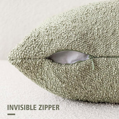 Foindtower Decorative Textured Boucle Throw Pillow Covers Accent Solid Lumbar Pillow Cases Neutral Soft Couch Cushion Case for Chair Sofa Bedroom Living Room Home Decor 12x20 Inch,1PC,Dirty Sage Green