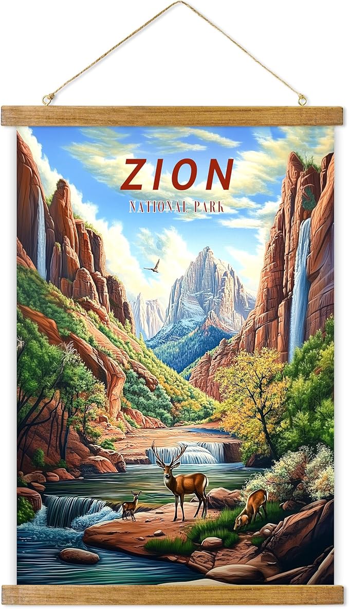 ABoby Vintage Zion National Park Posters - Travel Posters Wall Art for Home, Office - Retro Style Wall Decor with Wood Frames - Ready to Hang