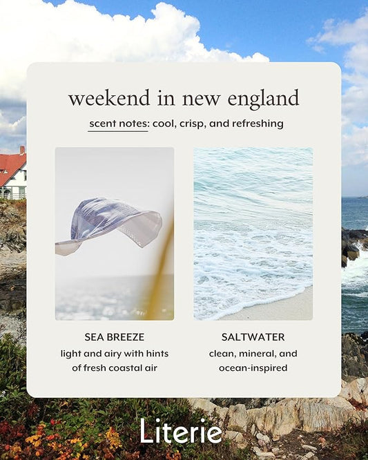 Literie NYC Inspired Scented Candle: Weekend in New England - Sea Breeze & Saltwater Scent, 9oz, 50 Hour Burn, Vegan Soy & Coconut Blend Candle for Home Decor, Gift for Women & Men