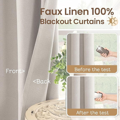BGment 100% Linen Blackout Curtains 72 Inch Long for Bedroom -Thermal Insulated Blackout Curtains for Living Room/Farmhouse Rustic Netural Lightweight Window Drapes 2 Panels Set, 52 x 72 Inch