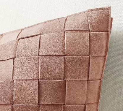 Genuine Lamb Leather Cushion Pillow Cover - Luxury Leather Pillow Case - Modern, Boho, Farmhouse Home Decor - Bedroom Couch, Living Room, Sofa Bed (Basketweave - Rosewood, 20" x 20")