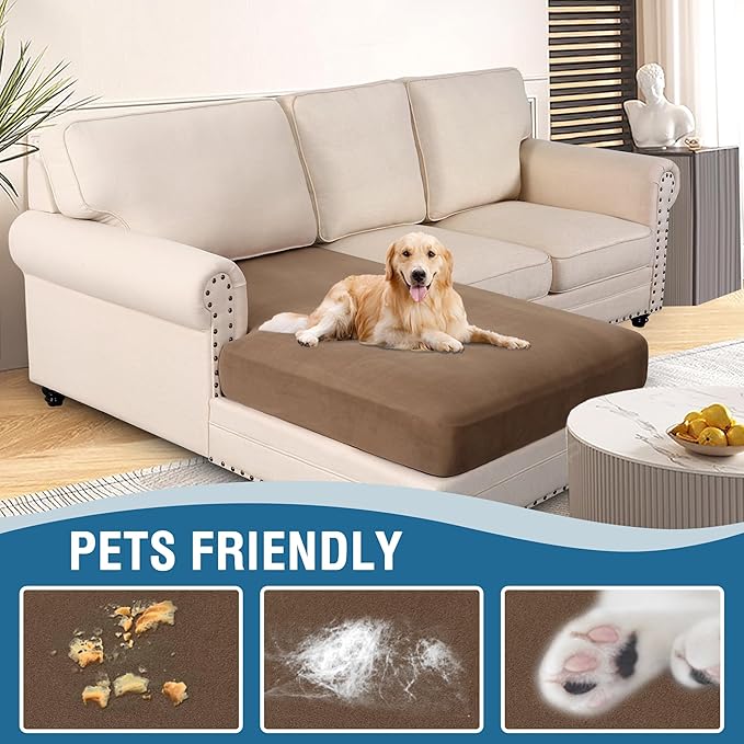 H.VERSAILTEX Super Stretch Individual Chaise Cover Sectional Couch Covers for L Shaped Sofa Both Left/Right Featuring Thick Soft Fleece Fabric (Chaise Cover, Camel)