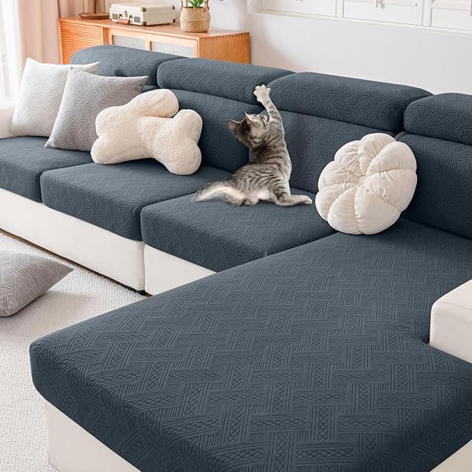 hyha Waterproof Couch Cushion Covers, Waterproof Sectional Couch Covers for 2 Cushion Sofa for Pets, Stretch Sofa Slipcover Washable with Elastic Bottom(Medium, Dark Grey)