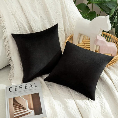 MIULEE Velvet Throw Pillow Covers 12x12 Inch, Pack of 2 - Black, Soft Solid Small Decorative Pillow Covers Modern Luxury Home Decor for Couch Chair Sofa Bedroom Livingroom Car