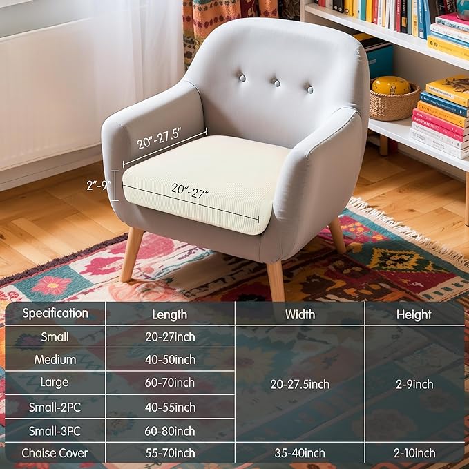 Hokway Couch Cushion Slipcovers Small Stretch Reversible Cushion Protector Slipcovers Sofa Cushion Protector Covers(Creamwhite, Small)