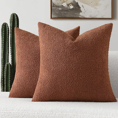 FUTEI Pack of 2 Rust Decorative Throw Pillow Covers 20x20 Inch Soft Cozy Solid Boucle Textured Cushion Case,Modern Home Decor for Couch Bed Living Room